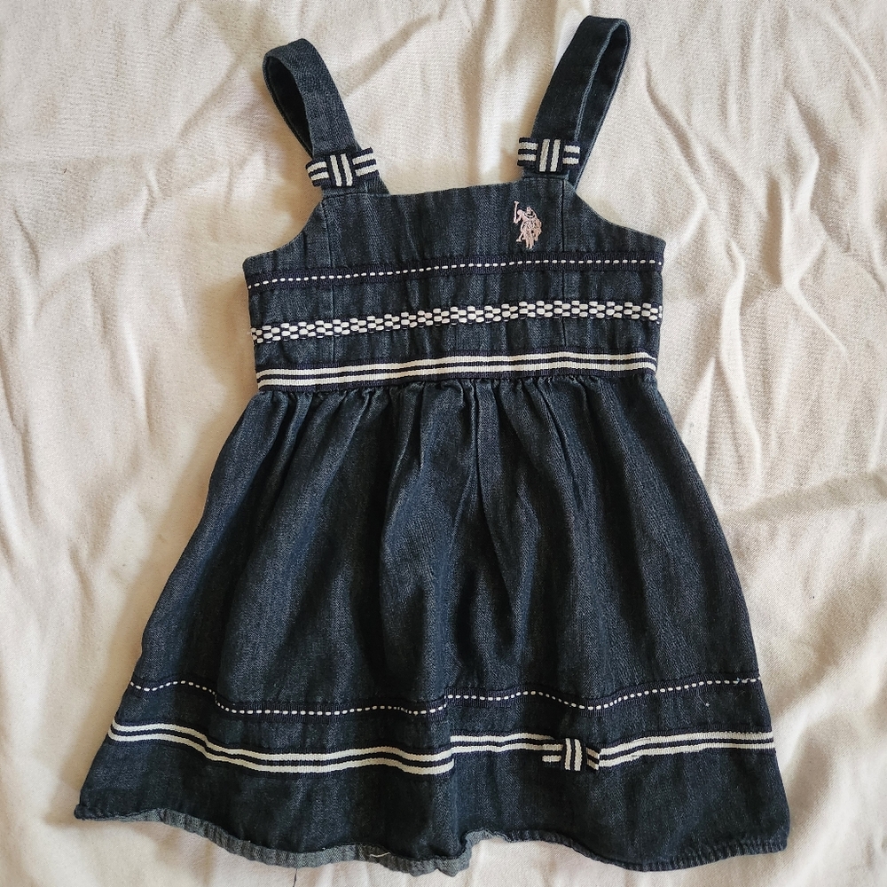 U.S. Polo Assn. Girls Denim Dress 3T Embroidered Pony Logo Blue Jean Sundress